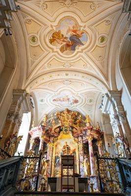 TIHANY - AUG 24 : Old fresco on Abbey of Tihany 24 Aug 2020 in Tihany, Hungary. It is a big catholic Church-stock-photo