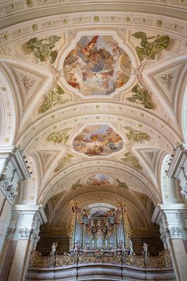 TIHANY - AUG 24 : Old fresco on Abbey of Tihany 24 Aug 2020 in Tihany, Hungary. It is a big catholic Church-stock-photo