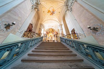 TIHANY - AUG 24 : Old fresco on Abbey of Tihany 24 Aug 2020 in Tihany, Hungary. It is a big catholic Church-stock-photo