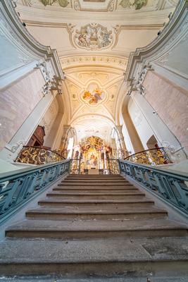 TIHANY - AUG 24 : Old fresco on Abbey of Tihany 24 Aug 2020 in Tihany, Hungary. It is a big catholic Church-stock-photo