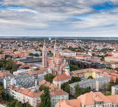 aerial photo of  beautiful Szeged with cloudy sky-stock-photo