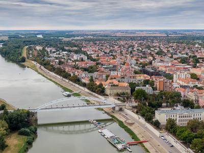 aerial photo of  beautiful Szeged with Tisza-stock-foto