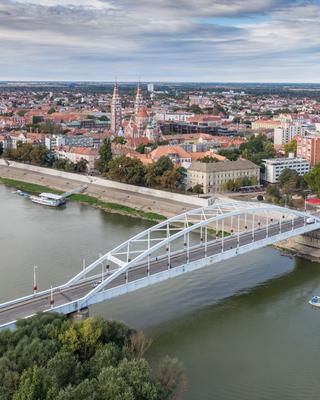 aerial photo of  beautiful Szeged with Tisza-stock-foto