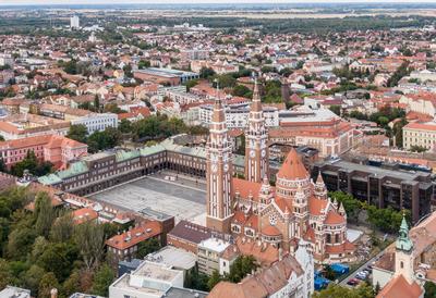 aerial photo of  beautiful Szeged with cloudy sky-stock-photo