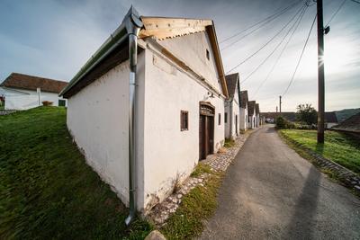 Wine cellars in a row in Southern Hungary in Palkonya village-stock-foto