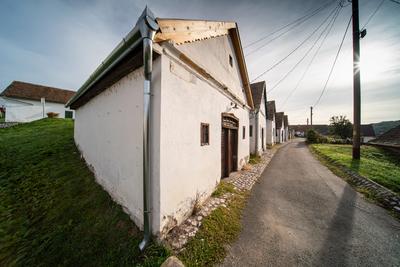 Wine cellars in a row in Southern Hungary in Palkonya village-stock-photo