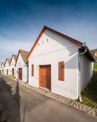 Wine cellars in a row in Southern Hungary in Palkonya village-stock-photo