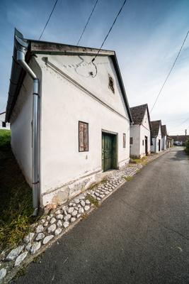 Wine cellars in a row in Southern Hungary in Palkonya village-stock-foto