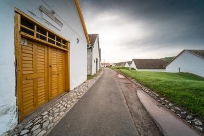 Wine cellars in a row in Southern Hungary in Palkonya village-stock-foto