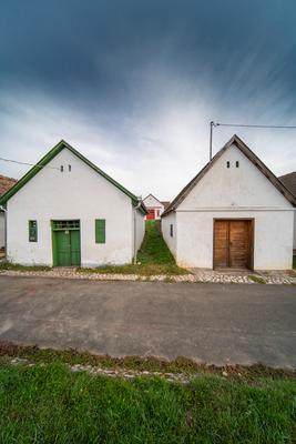 Wine cellars in a row in Southern Hungary in Palkonya village-stock-foto