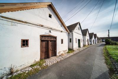 Wine cellars in a row in Southern Hungary in Palkonya village-stock-foto