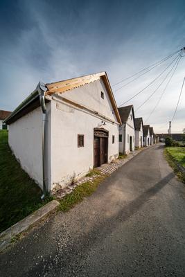 Wine cellars in a row in Southern Hungary in Palkonya village-stock-foto