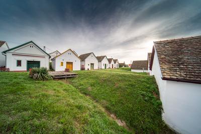 Wine cellars in a row in Southern Hungary in Palkonya village-stock-foto