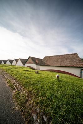 Wine cellars in a row in Southern Hungary in Palkonya village-stock-foto
