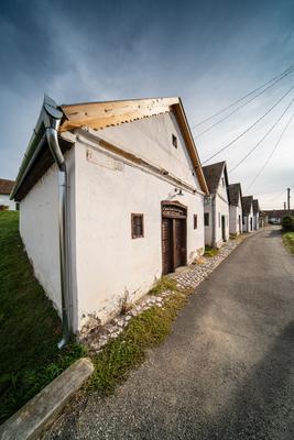 Wine cellars in a row in Southern Hungary in Palkonya village-stock-foto
