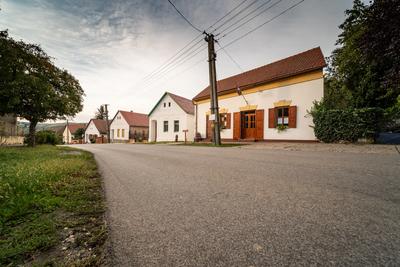 Wine cellars in a row in Southern Hungary in Palkonya village-stock-foto