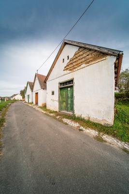 Wine cellars in a row in Southern Hungary in Palkonya village-stock-foto