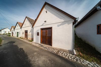 Wine cellars in a row in Southern Hungary in Palkonya village-stock-foto