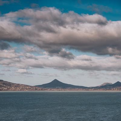 Lake Balaton with Badacsony hill and cloudy sky-stock-foto