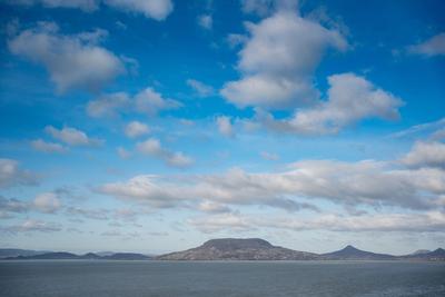 Lake Balaton with Badacsony hill and cloudy sky-stock-foto