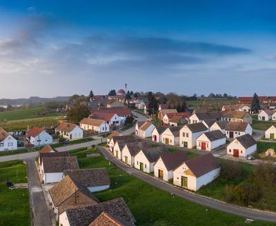 Wine cellars in a row in Southern Hungary in Palkonya village-stock-foto