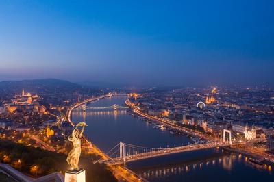 Budapest, Hungary - Aerial view of the Statue of Liberty-stock-photo