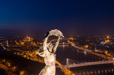 Budapest, Hungary - Aerial view of the Statue of Liberty-stock-photo