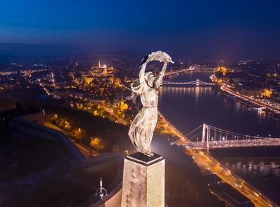 Budapest, Hungary - Aerial view of the Statue of Liberty-stock-photo