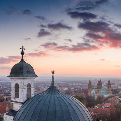 Drone photo of small chapel in Pecs, Hungary-stock-foto