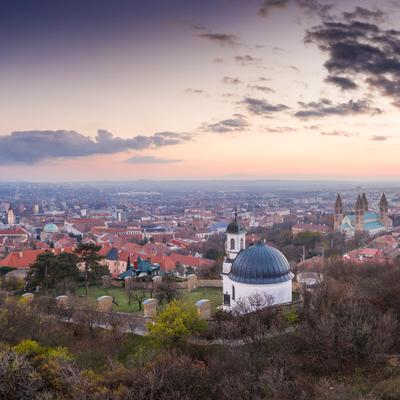 Drone photo of small chapel in Pecs, Hungary-stock-foto