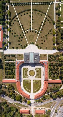 Top down view of beautiful Eszterhazy Castle in Fertod, Hungary-stock-foto