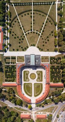 Top down view of beautiful Eszterhazy Castle in Fertod, Hungary-stock-photo