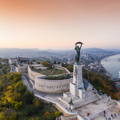 Aerial view of Budapest with beautiful sunrise-stock-photo