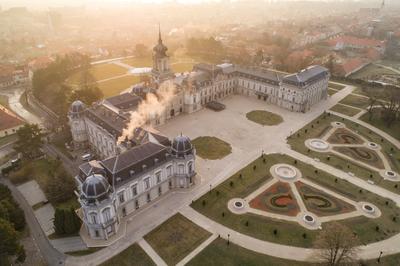 Festetics Castle in Aerial photo of Keszthely, Hungary-stock-foto
