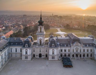 Festetics Castle in Aerial photo of Keszthely, Hungary-stock-foto