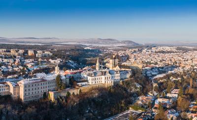 Aerial view of Castle in Veszprem in winter-stock-foto
