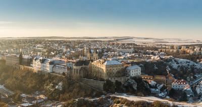 Aerial view of Castle in Veszprem in winter-stock-foto