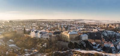Aerial view of Castle in Veszprem in winter-stock-foto