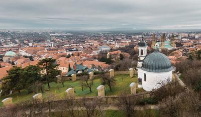 Chapel in Pecs, hungary with cloudy sky-stock-foto