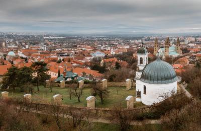 Chapel in Pecs, hungary with cloudy sky-stock-foto