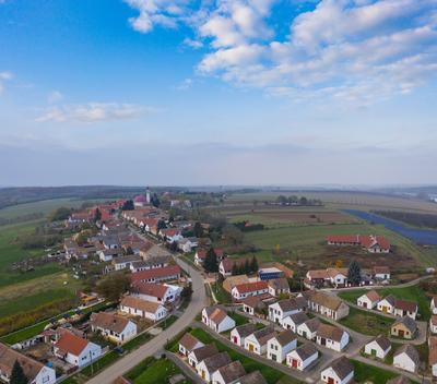 Wine cellars in a row in Southern Hungary in Palkonya village-stock-foto