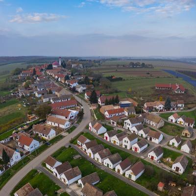 Wine cellars in a row in Southern Hungary in Palkonya village-stock-foto
