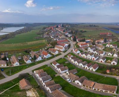 Wine cellars in a row in Southern Hungary in Palkonya village-stock-foto
