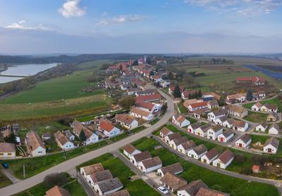 Wine cellars in a row in Southern Hungary in Palkonya village-stock-foto