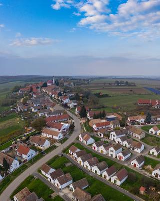 Wine cellars in a row in Southern Hungary in Palkonya village-stock-foto