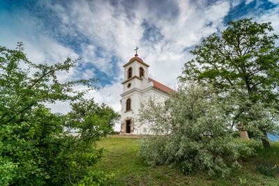 Chapel in Pecs, hungary with cloudy sky-stock-foto