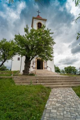 Chapel in Pecs, hungary with cloudy sky-stock-foto