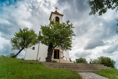 Chapel in Pecs, hungary with cloudy sky-stock-foto
