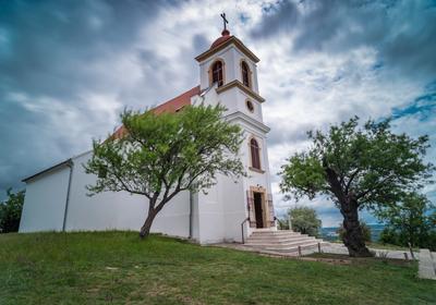 Chapel in Pecs, hungary with cloudy sky-stock-foto