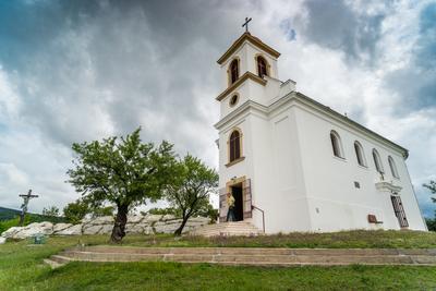 Chapel in Pecs, hungary with cloudy sky-stock-foto